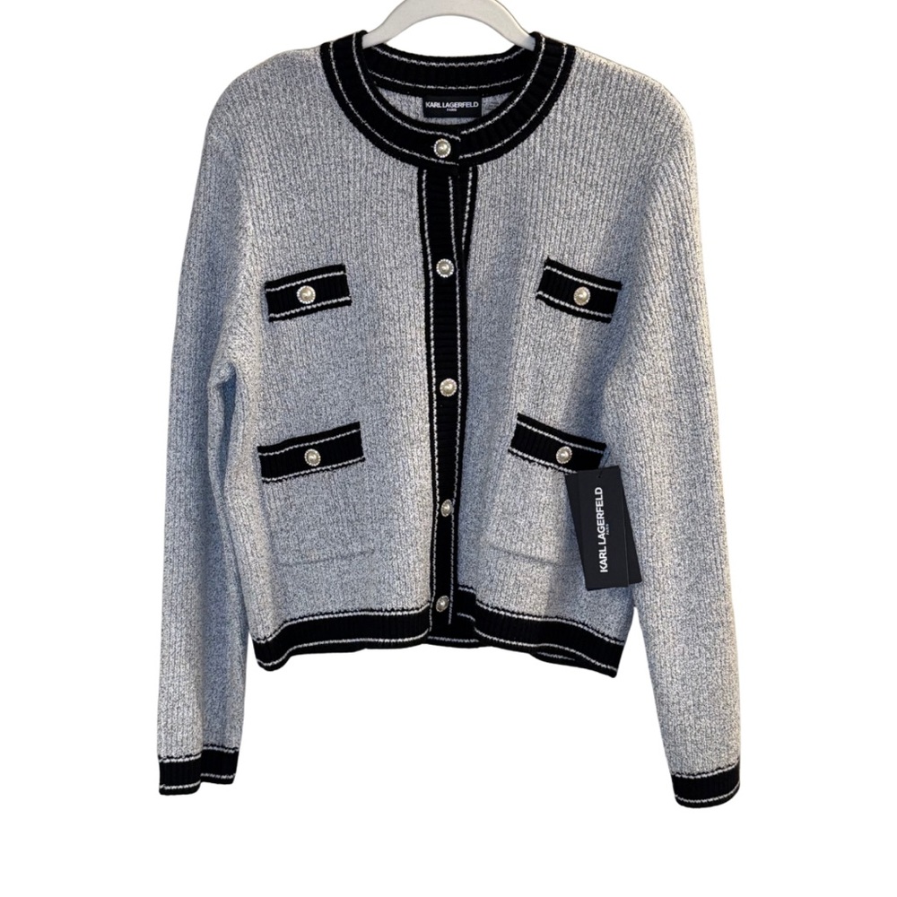 Karl Lagerfeld Gray and Black Cardigan Sweater NWT